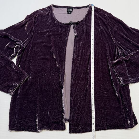 Eileen Fisher Cardigan Womens Medium Purple Crushed Velvet Silk Blend Open Front - Picture 8 of 10